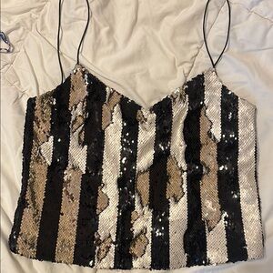 Zara v cut sequin thin strap top